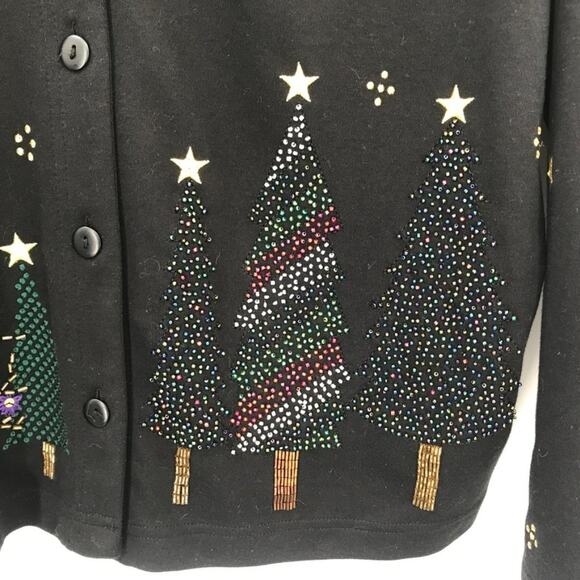 Bechamel Womens Christmas Tree Holiday Button Up Embroidered Beaded Top M - Picture 2 of 9